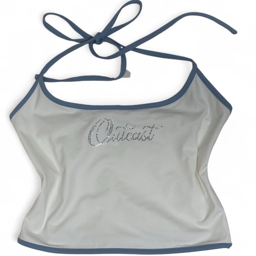 Outcast White and Blue Crop Top